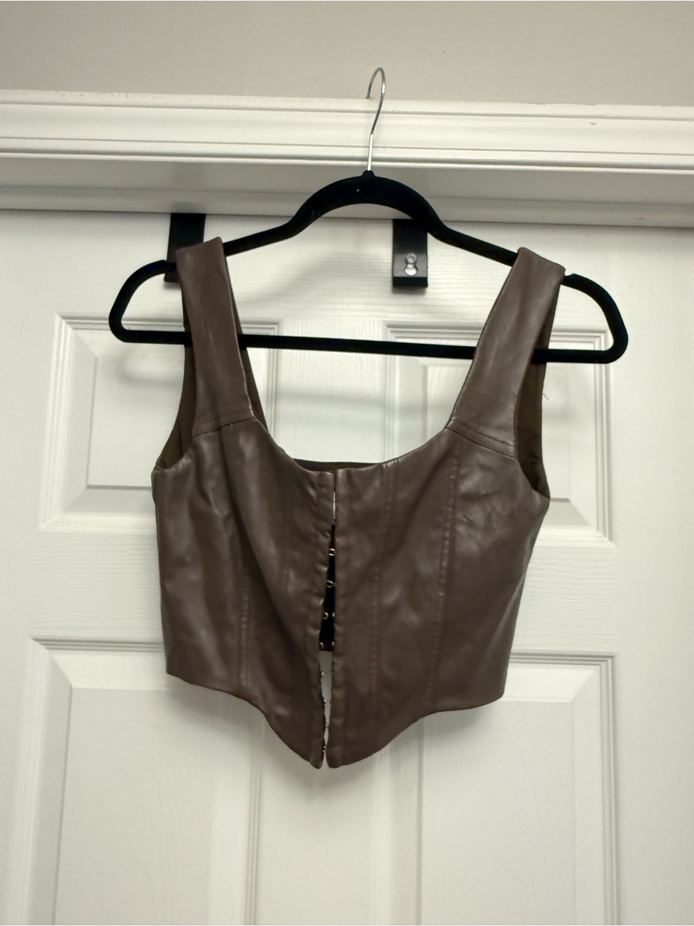 Princess Polly Brown Faux Leather Corset Top Women’s US 4 Hook Front Crop Tank - Picture 1 of 5